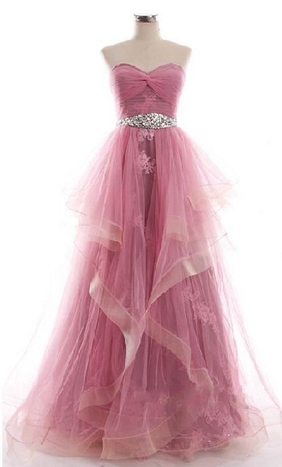 Beautiful Prom Dress , Lace Appliques Prom Dress , Princess Style Prom Dress,a Line Long Tulle Evening Dress