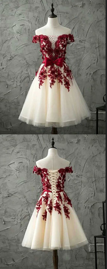 Burgundy Lace Tulle Short Prom Dress, Burgundy Lace Homecoming Dress