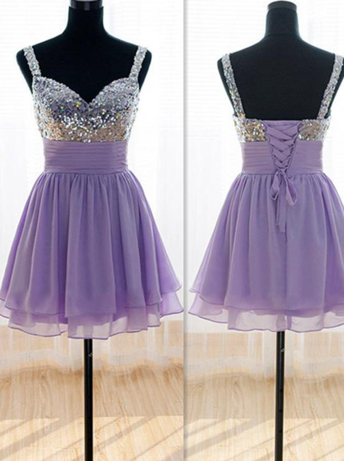 Short Prom Dress, Short Prom Gowns,lavender Prom Dress, Homecoming Dresses, Graduation Dresses,chiffon Prom Dresses,sequin Fabric