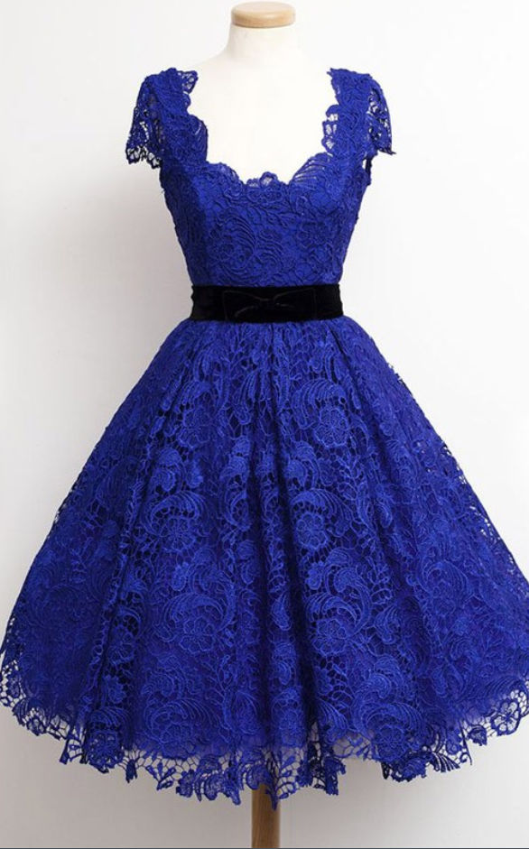 Royal Blue Lace Homecoming Dresses,short Prom Dresses,cap Sleeve Lace Mini Dresses
