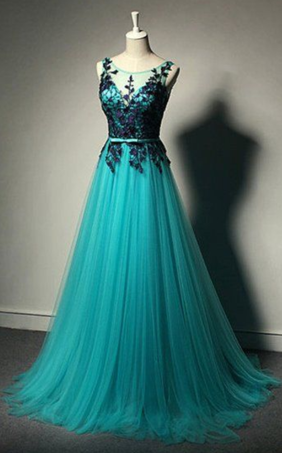 Fashion, Blue Tulle Party Dress, Formal Gown,lace Black Evening Gowns,tulle Formal Gown For Teens