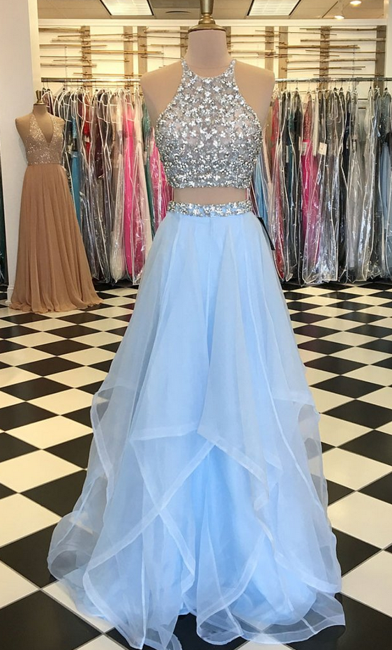 crystal blue prom dress