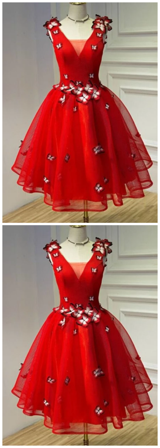 Red v neck Homecoming Dress Short Party Gown   fg4151