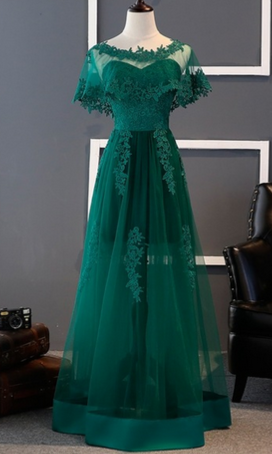 Green Long Lace Prom Dresses , Evening Dress Party For Graduation Prom Dress ,formal Evening Gown,evening Gowns
