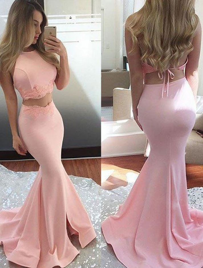 Prom Dresses,2 Pieces Evening Gowns,2 Piece Formal Dresses,prom Dresses,halter Evening Dress,party Dress,pink Prom Gowns