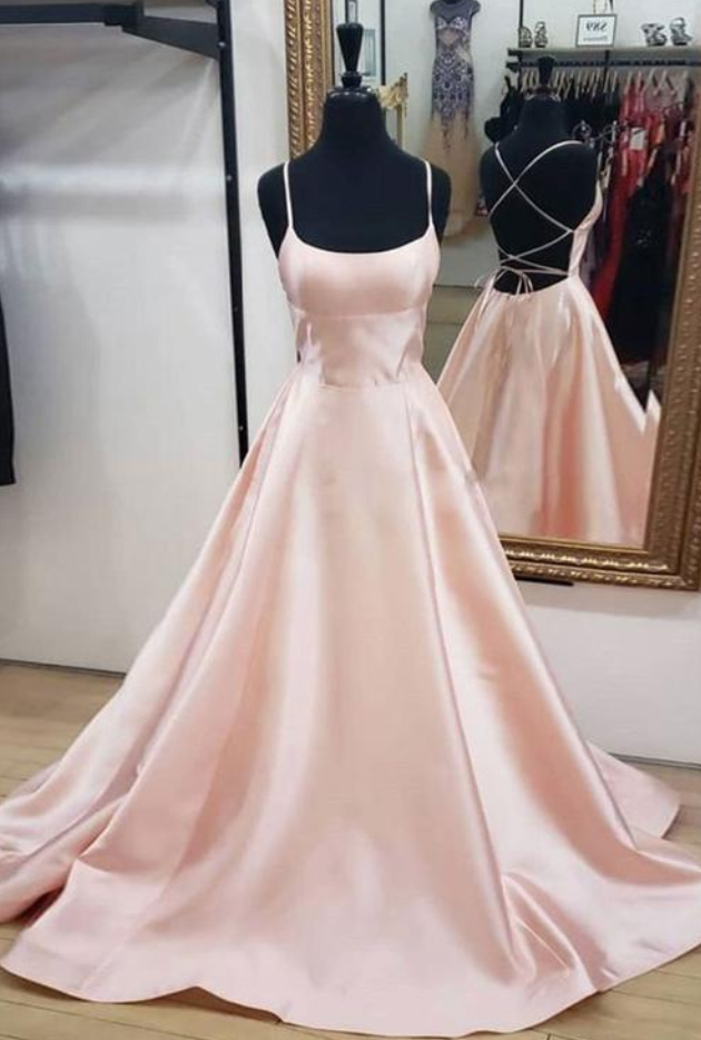 Simple Pink Satin Open Back Long Prom Dress, Evening Dress
