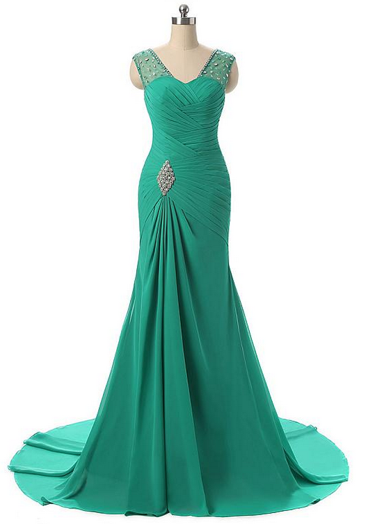 Retro Mermaid V Neckline Chiffon Grape Evening Dress Prom Dresses