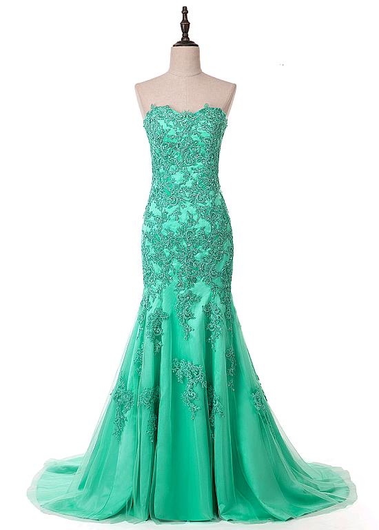 Stunning Tulle Sweetheart Neckline Mermaid Evening Dress With Beaded Lace Appliques