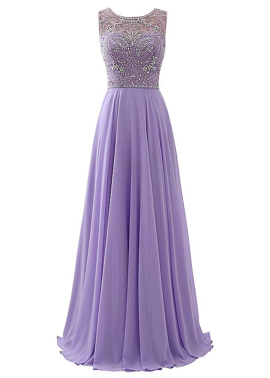 Exquisite Chiffon Scoop Neckline A-line Prom Dresses With Beadings
