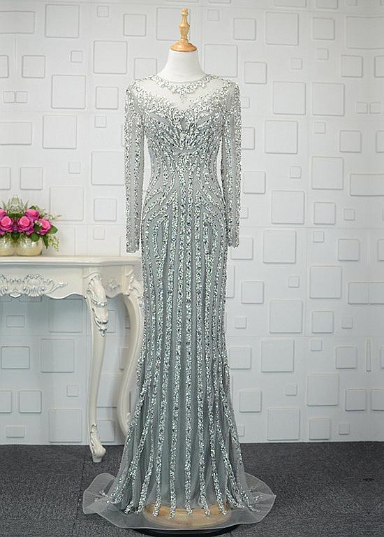 Amazing Tulle Jewel Neckline Sheath/column Prom Dresses With Beadings
