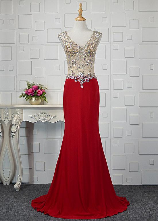 Mermaid V-neck Sleeveless With Ruffles Spandex Prom Dresses