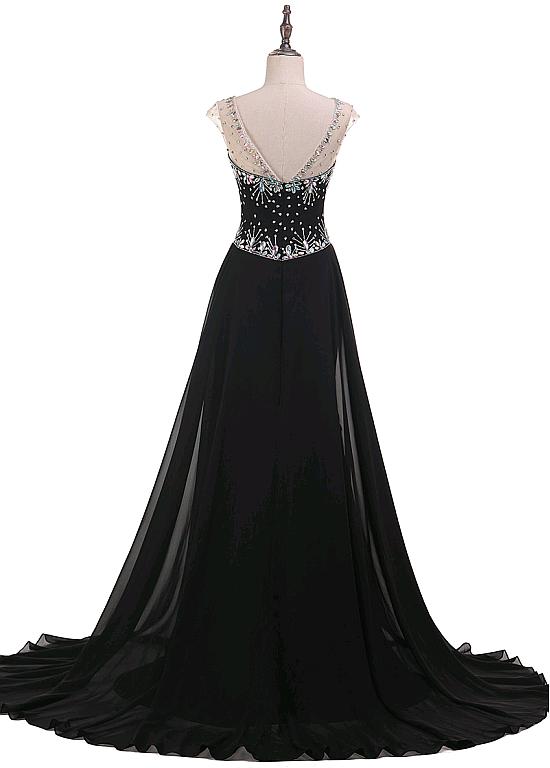 Bateau Neckline Chiffon Ruched Floor-length Dress Chocolate