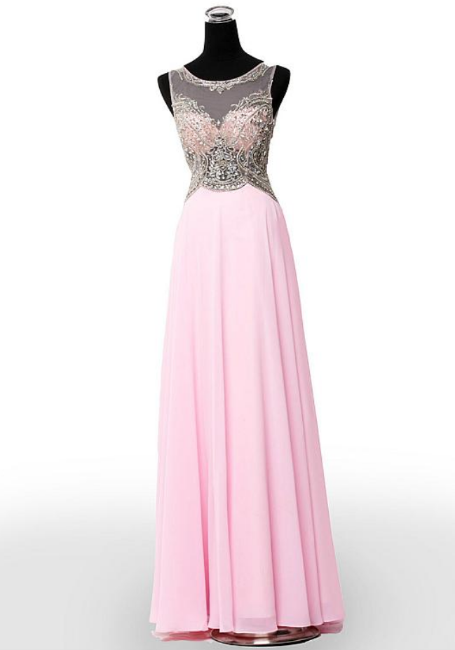 Charming Tulle & Chiffon Scoop Neckline A-line Prom Dresses With Beads & Embroidery