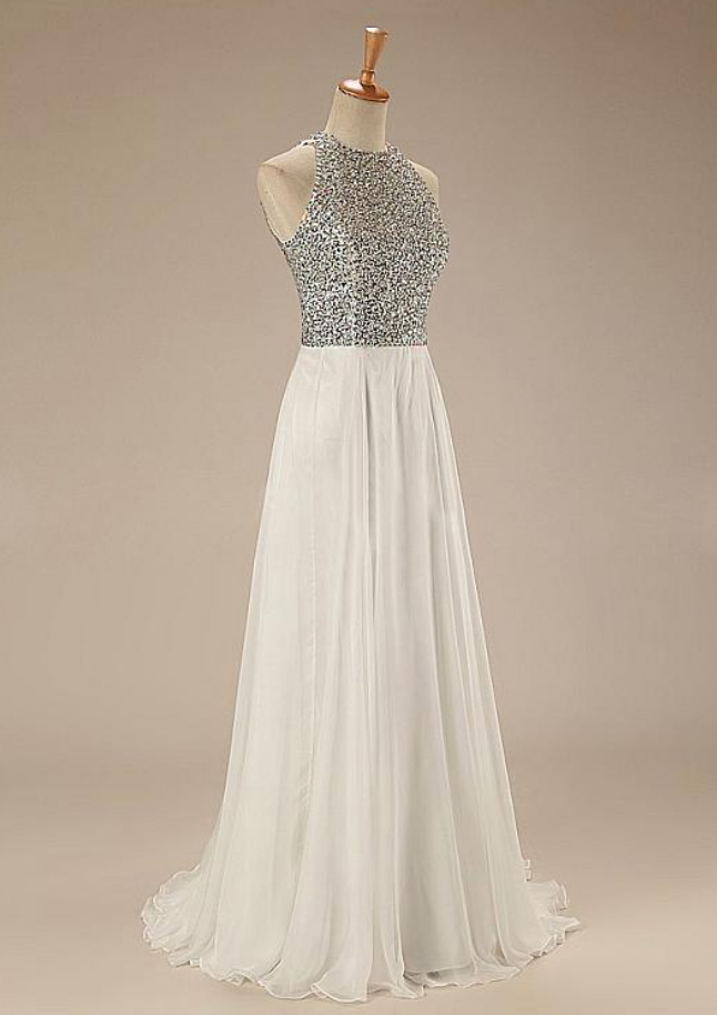 Chic Silk Like Chiffon Jewel Neckline Floor-length A-line Prom Dress