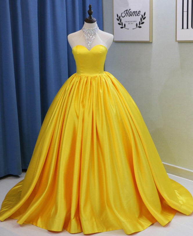 Yellow Long Backless Bead Quinceanera Dress, Sweet 16 Prom Dresses,floor Length Prom Gowns,evening Dress