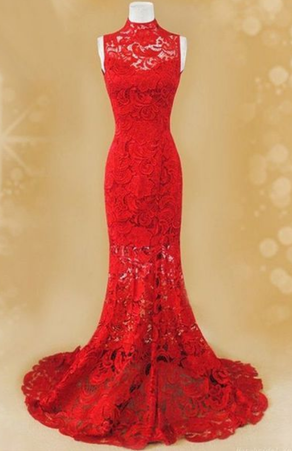 Charming Red Prom Dress,elegant Evening Dress,lace Evening Dress,mermaid Evening Gown,formal Evening Dresses