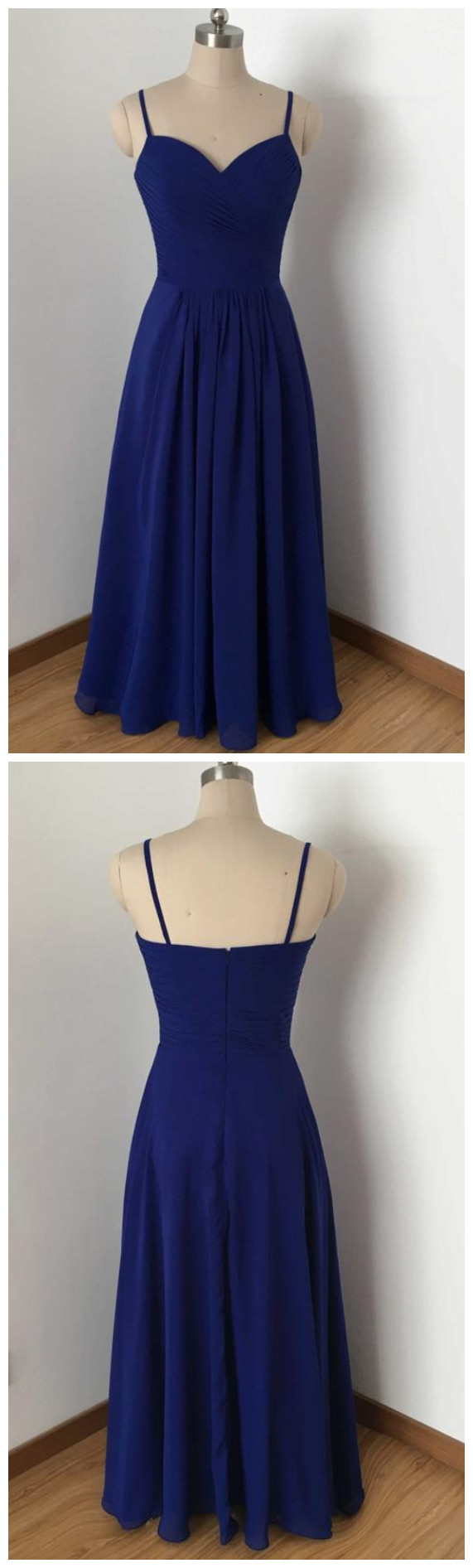 Spaghetti Straps Royal Blue Chiffon Long Bridesmaid Dress on Luulla