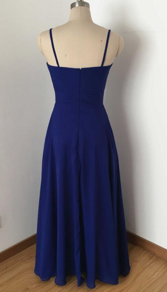 Spaghetti Straps Royal Blue Chiffon Long Bridesmaid Dress on Luulla