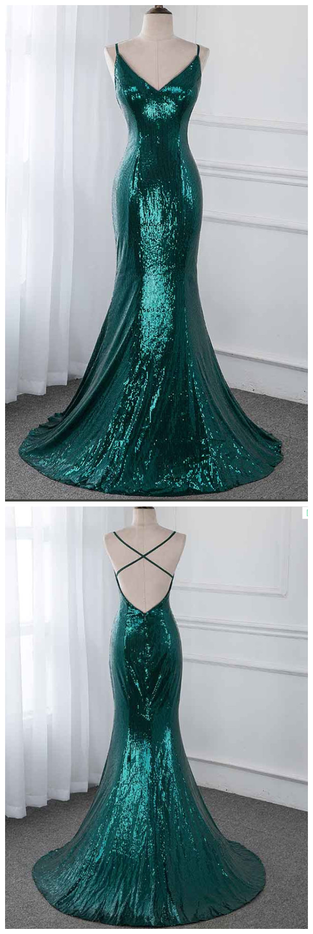 Stylish Dress Collection 2020 Emerald Green Sequins Prom Dresses Long Formal Evening Gown Dress Sleeveless