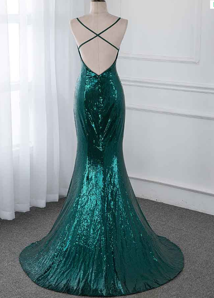 Emerald Green Sequins Two Piece Prom Dress with Pockets main image 0