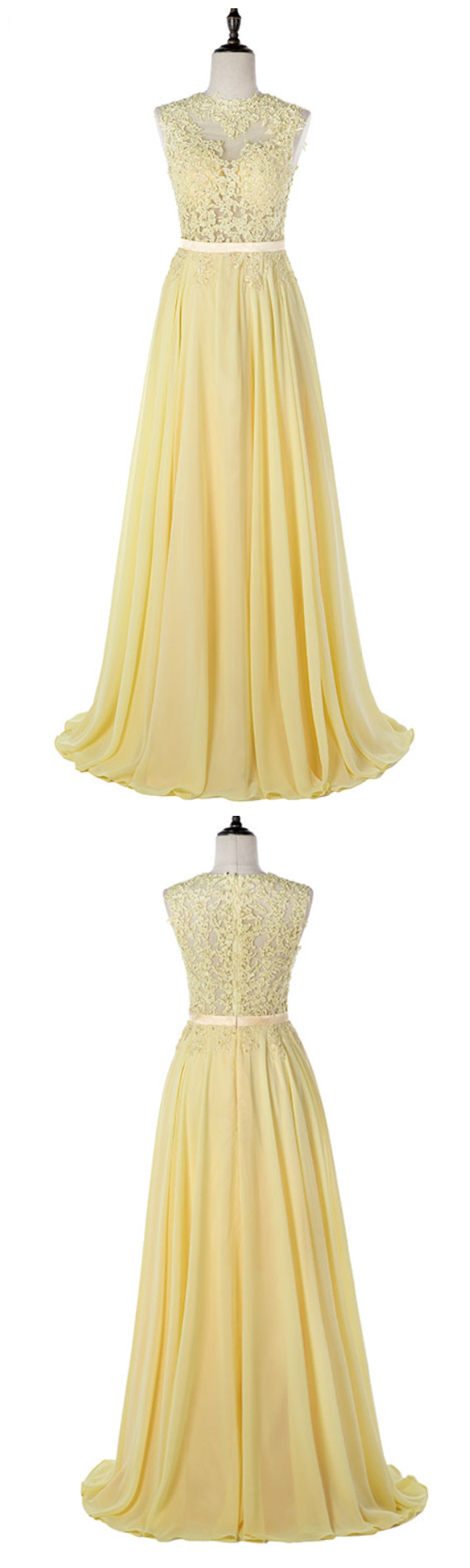 Stylish Dress Yellow Long Prom Dresses Lace Chiffon Evening Gown Vestido De Festa