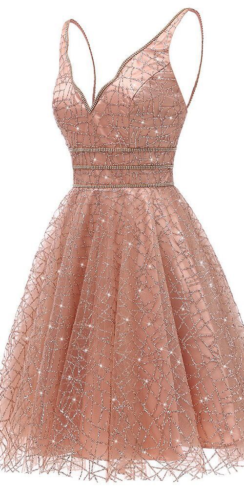Stylish Dress Glitter Deep V-neck Mini Homecoming Dresses Junior Graduation Dresses