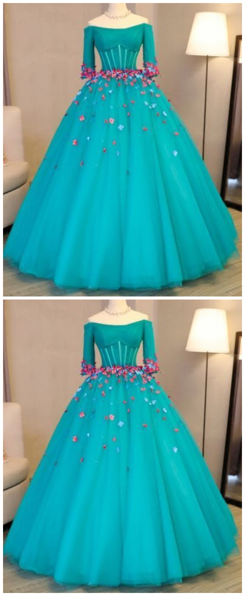 High Quality Scoop Ball Gown Bowknot Lace Pearls Court Train Quinceanera Dress
