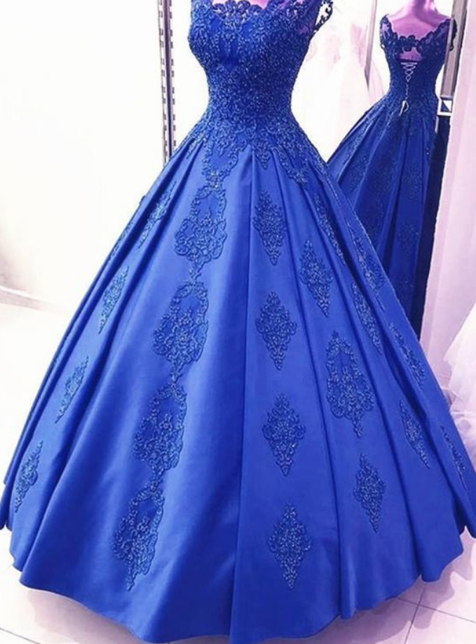 A-line Ball Gown Prom Dress , Royal Blue Prom Gown