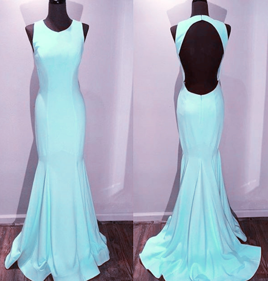 Backless Mermaid O-neck Prom Dresses,long Prom Dresses, Prom Dresses, Evening Dress Prom Gowns