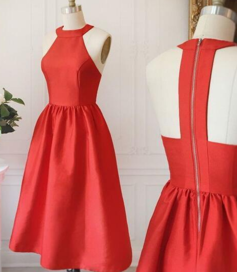 A-line Homecoming Dress, High Neck Homecoming Dress,red Homecoming Dress