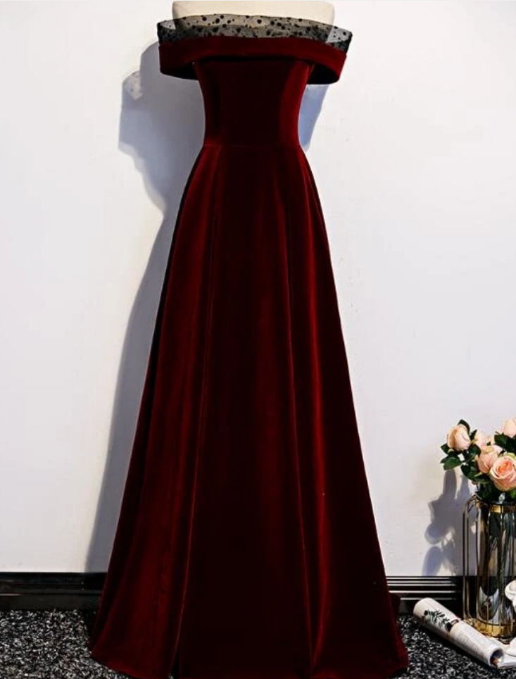 Black Velvet Maxi Dress Fashion Nova Velvet Dress Off-Shoulder Red Velvet  Formal Evening Gown