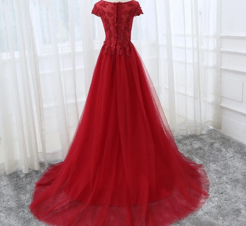 Tulle With Lace Applique Long Party Dress, Prom Gown