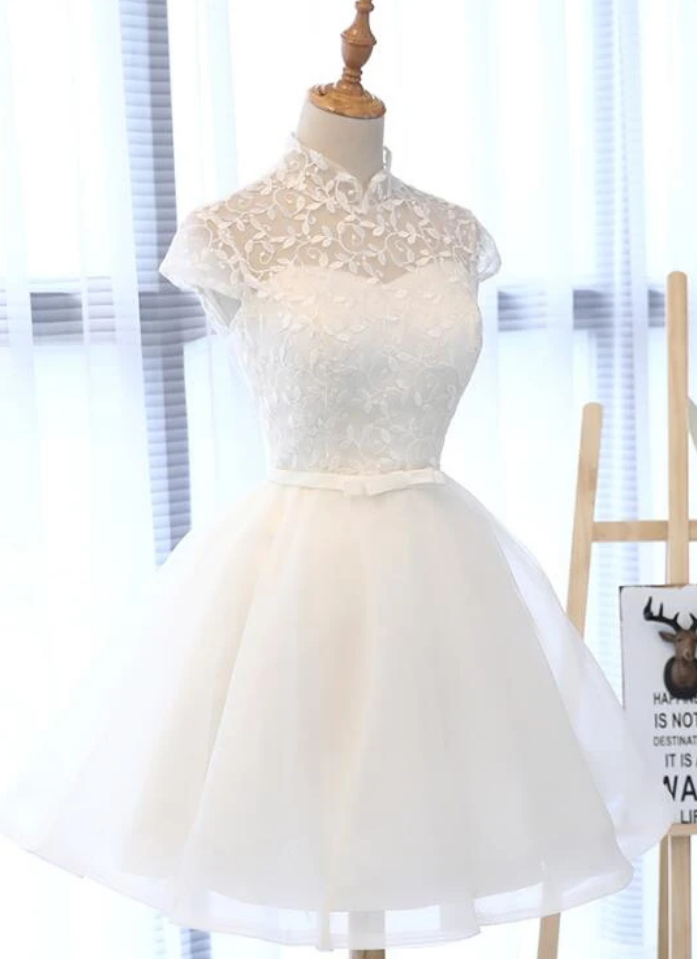 Tulle Short Lace Cap Sleeves Party Dress, Homecoming Dress