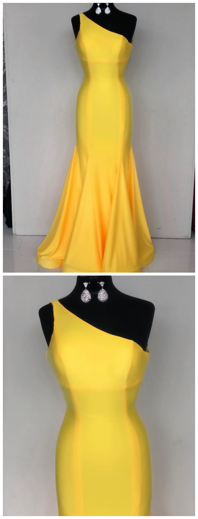 Elegant Mermaid One Shoulder Yellow Formal Dress