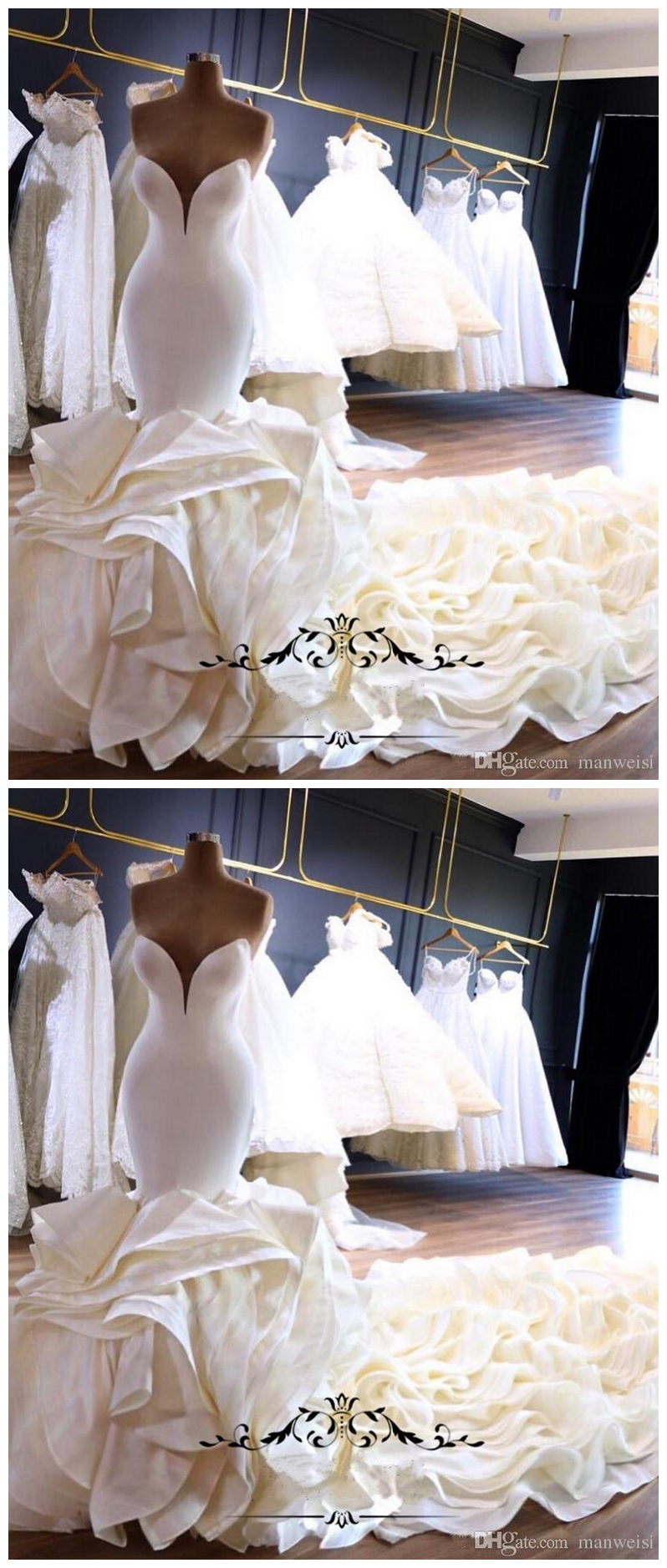 Ruffles Wave Organza Wedding Dresses Sweetheart Chapel Train Gorgeous Bridal Gowns