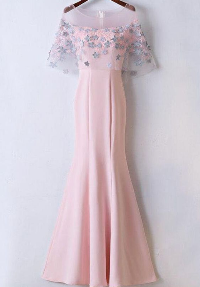 Mermaid Floor Length Evening Dress, Affordable Satin Prom Dress,flowered Prom Dresses