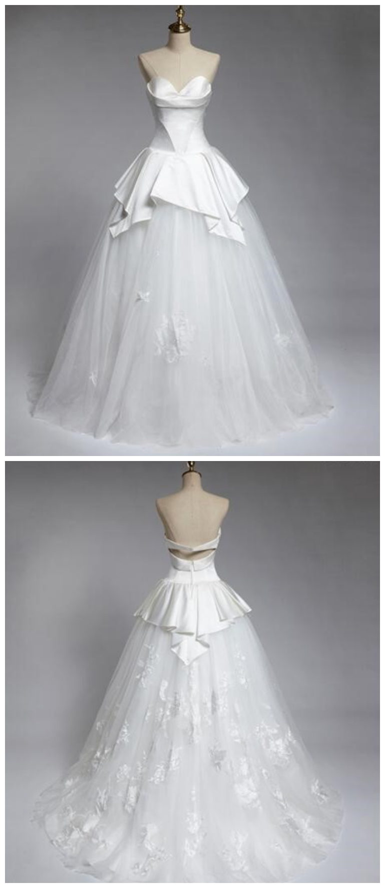 Design Unique A-line Wedding Dress Sleeveless Sweetheart Appliques Backless Sweep Train High Quality