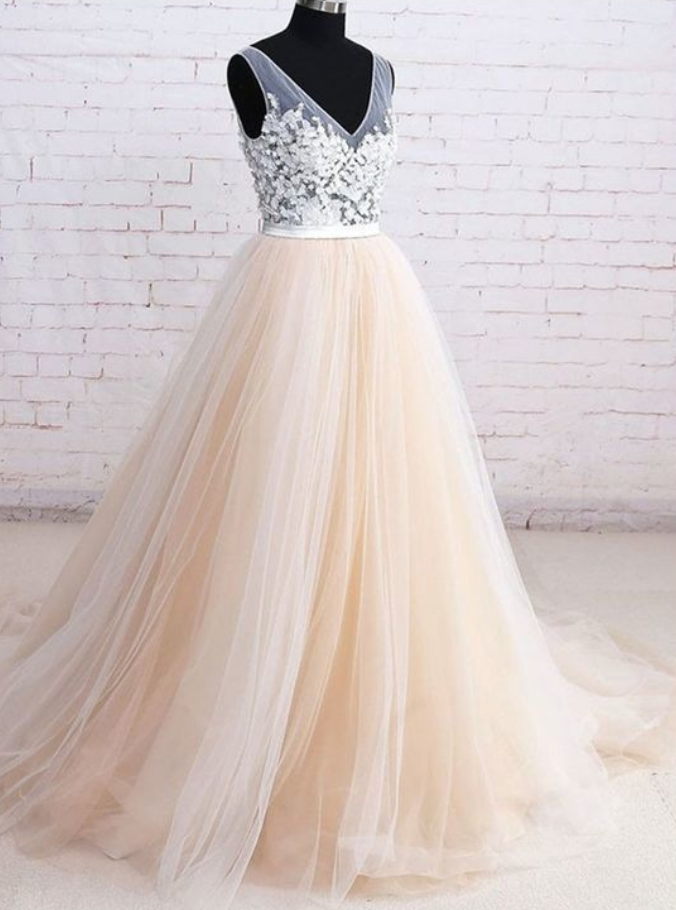 Tulle Floral Ball Gown Prom Dress, Evening Dress