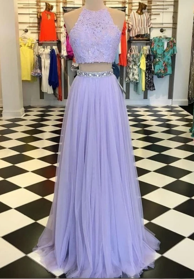 2 Piece Lace Prom Dresses, Long Prom Dresses