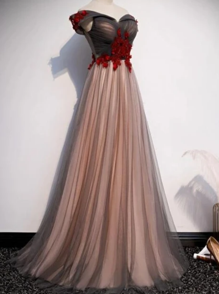 Off The Shoulder Brown A-line Prom Dresss Floor Length Long Prom Gown