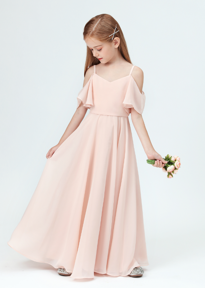 Flower girl dresses, Girls Bridesmaid Dresses Off-Shoulder Ruffled Sleeves For Wedding Pleated Dresses Girl Party Princess Gowns Long Prom Dress