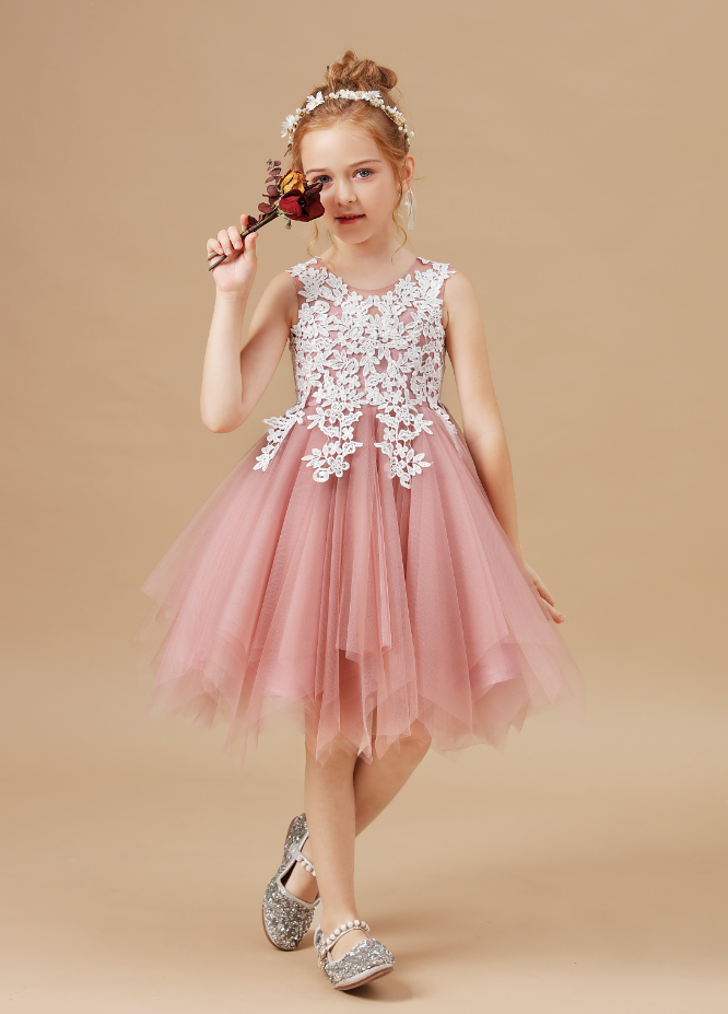 Flower Girl Dresses,sleeveless Baby Kids Clothes Children Kids Clothing Appliques Girl Wedding Evening Gowns Party Dresses
