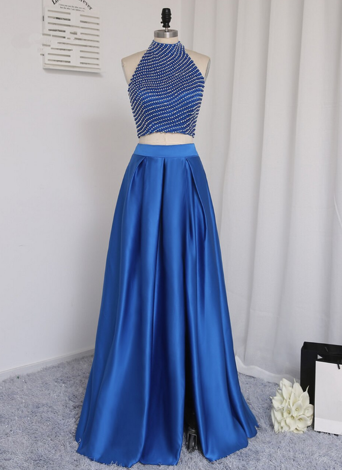Floor Length Pearl Two Pieces Prom Gown Evening Dresses Evening Gown