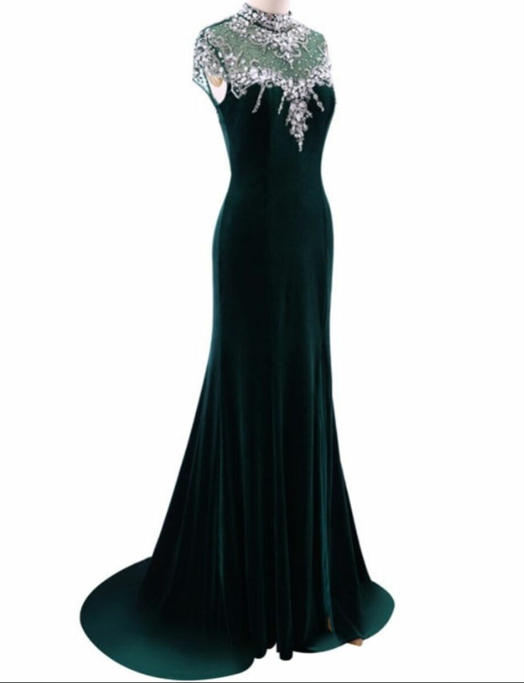 Elegant High Neck Prom Dresses Mermaid Evening Dress