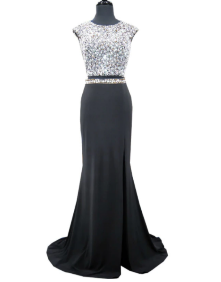Sparkly Beaded Top Scoop Neckline Sleeveless Crystals Prom Dress