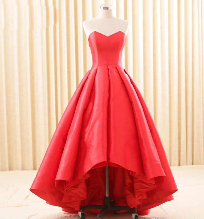 2022 Fall Satin Prom Dress Elegant Formal Gowns Sweetheart Sleeveless Lace-up Back Hi Lo Prom Dress