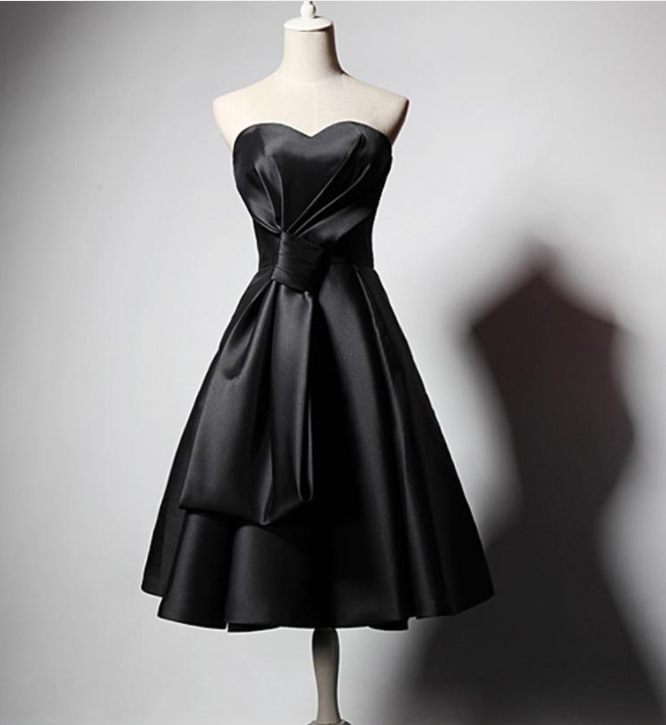 Elegant Black Prom Dress Tea Length Zipper Back Party Gowns