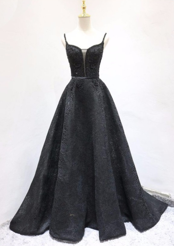 Black Ball Gown Beaded Prom Dress,Prom Dress,Prom Dresses,Long Prom Dress