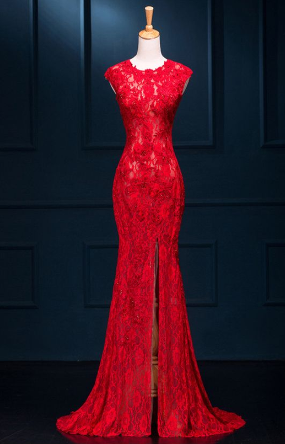 Red Prom Dresses, Lace Prom Dress, Mermaid Prom Dress, 2016 Beading Prom Dress, Dresses For Prom, Fashion Prom Dress, Unique Prom Dress