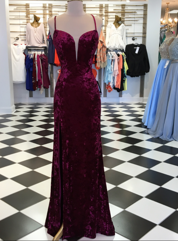 Elegant Burgundy Velvet Mermaid Long Prom Dress With Slit,prom Dresses,evening Dress, Prom Gowns, Formal Women Dress,prom Dress